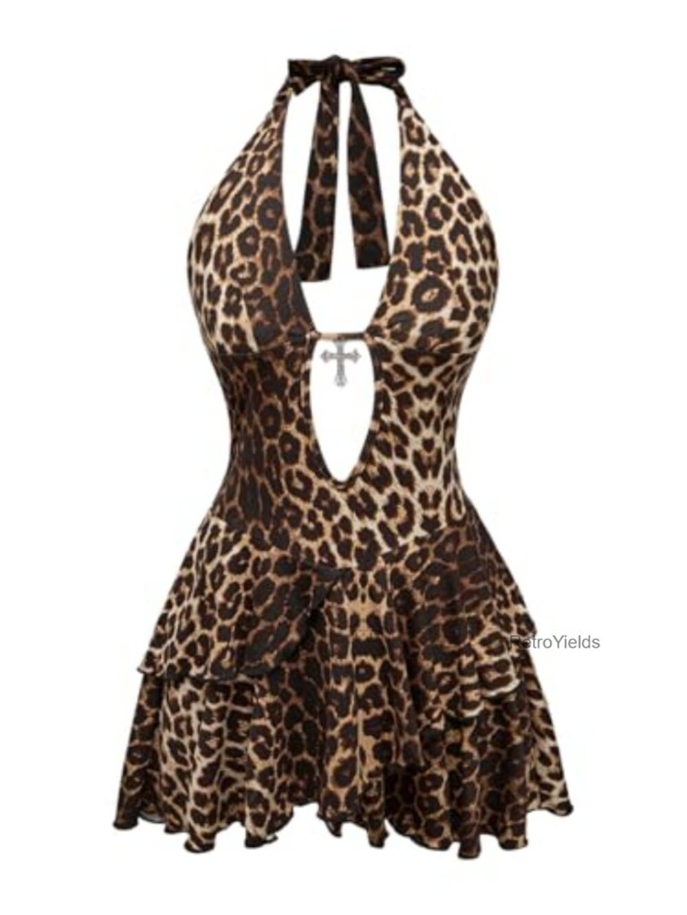 Cheetah Print Backless Halter Mini Dress